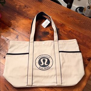 Lululemon Natural White and Black Tote Bag